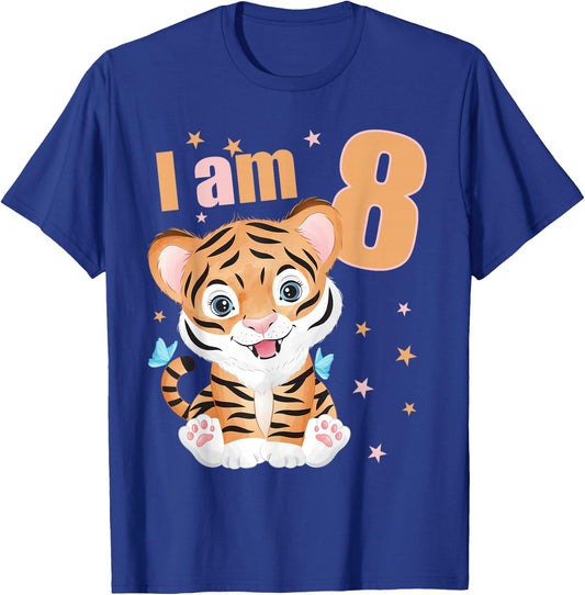 8 Years old 8 birthday outfit Boy girl Tiger T-Shirt - T-Shirt | Royal