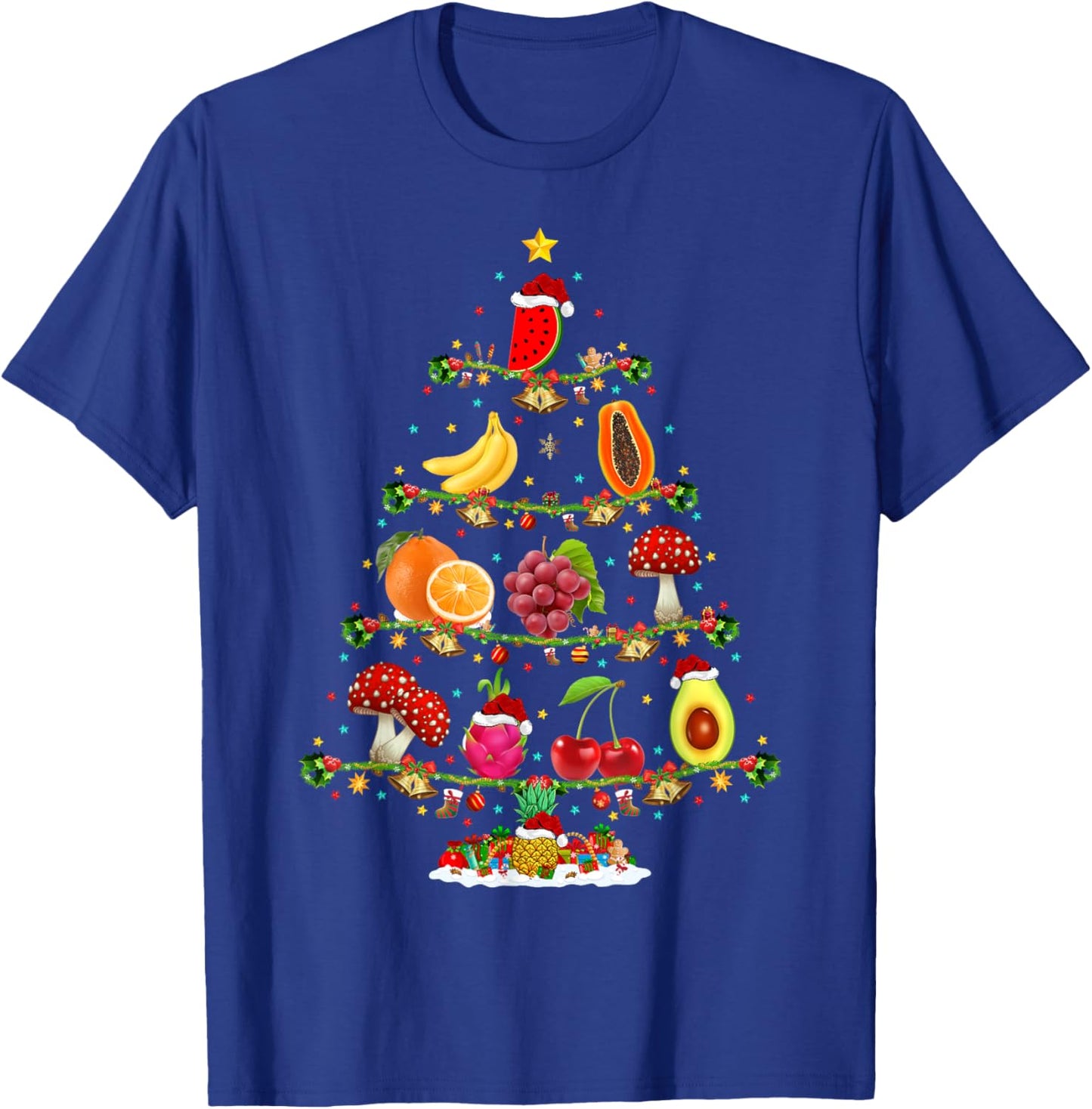 Xmas Lighting Vegetable Fruits Christmas Tree T-Shirt - T-Shirt | Royal