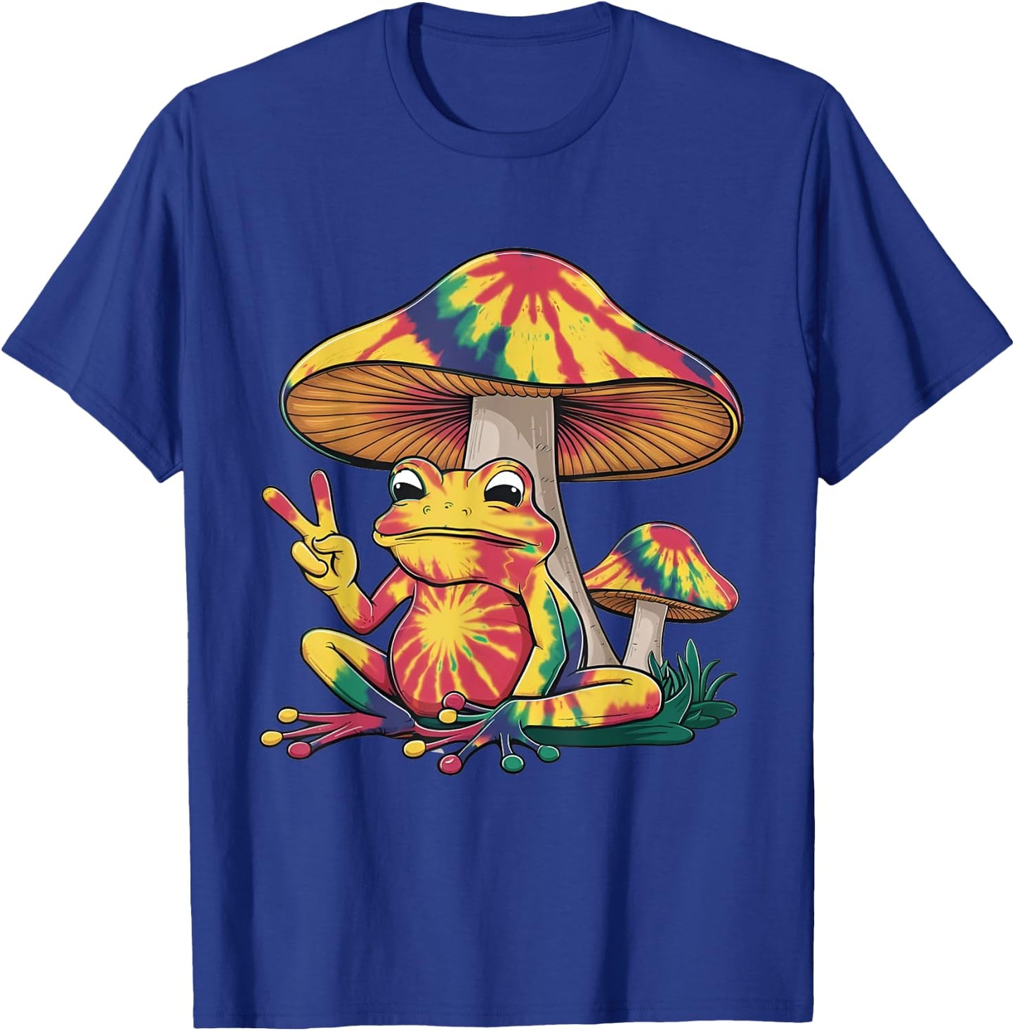 Tie Dye Mushroom and Frog Peace Sign Hippie Animal Vintage T-Shirt - T-Shirt | Royal