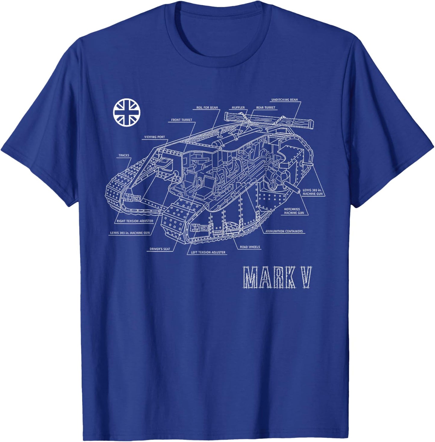 Vintage World War 1 British Tank Mark V blueprint T-Shirt - T-Shirt | Royal