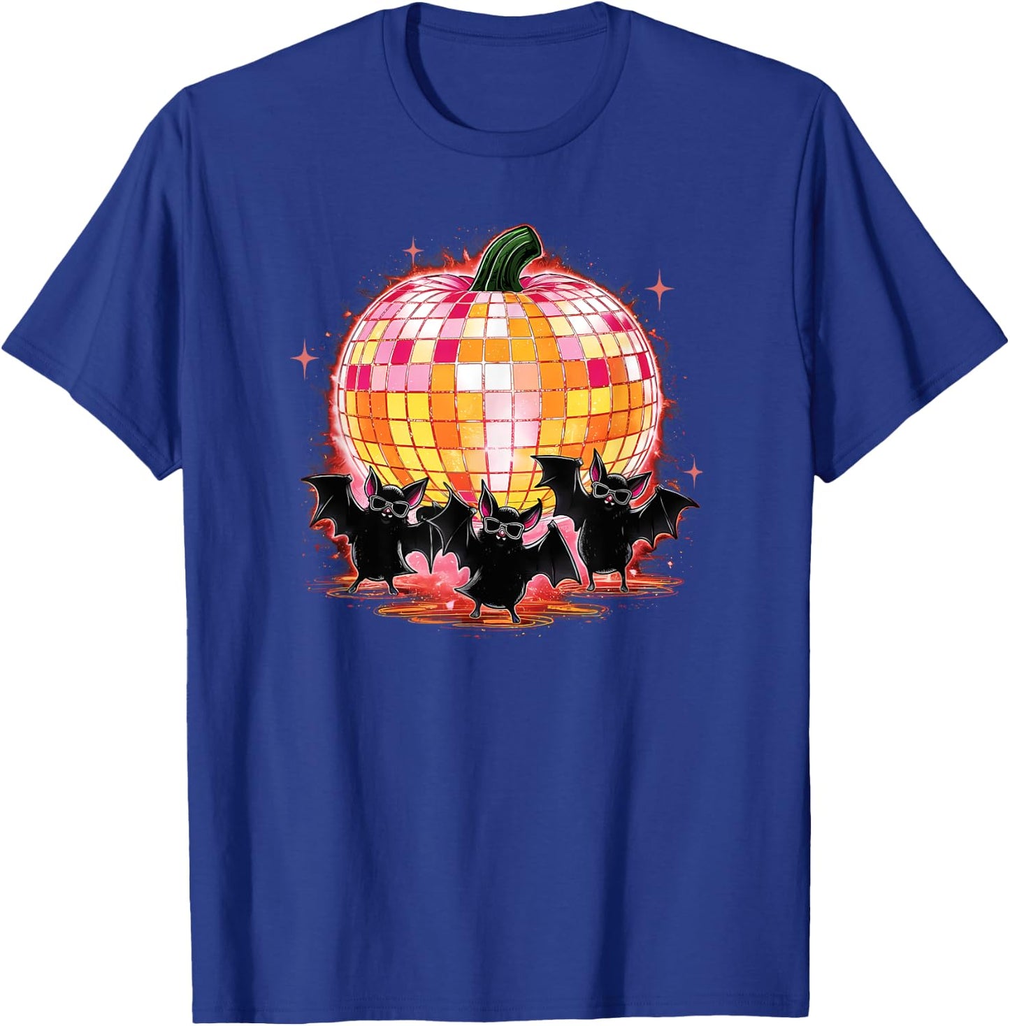 Pumpkin Disco Ball Dancing Bats Halloween Disco Party T-Shirt - T-Shirt | Royal