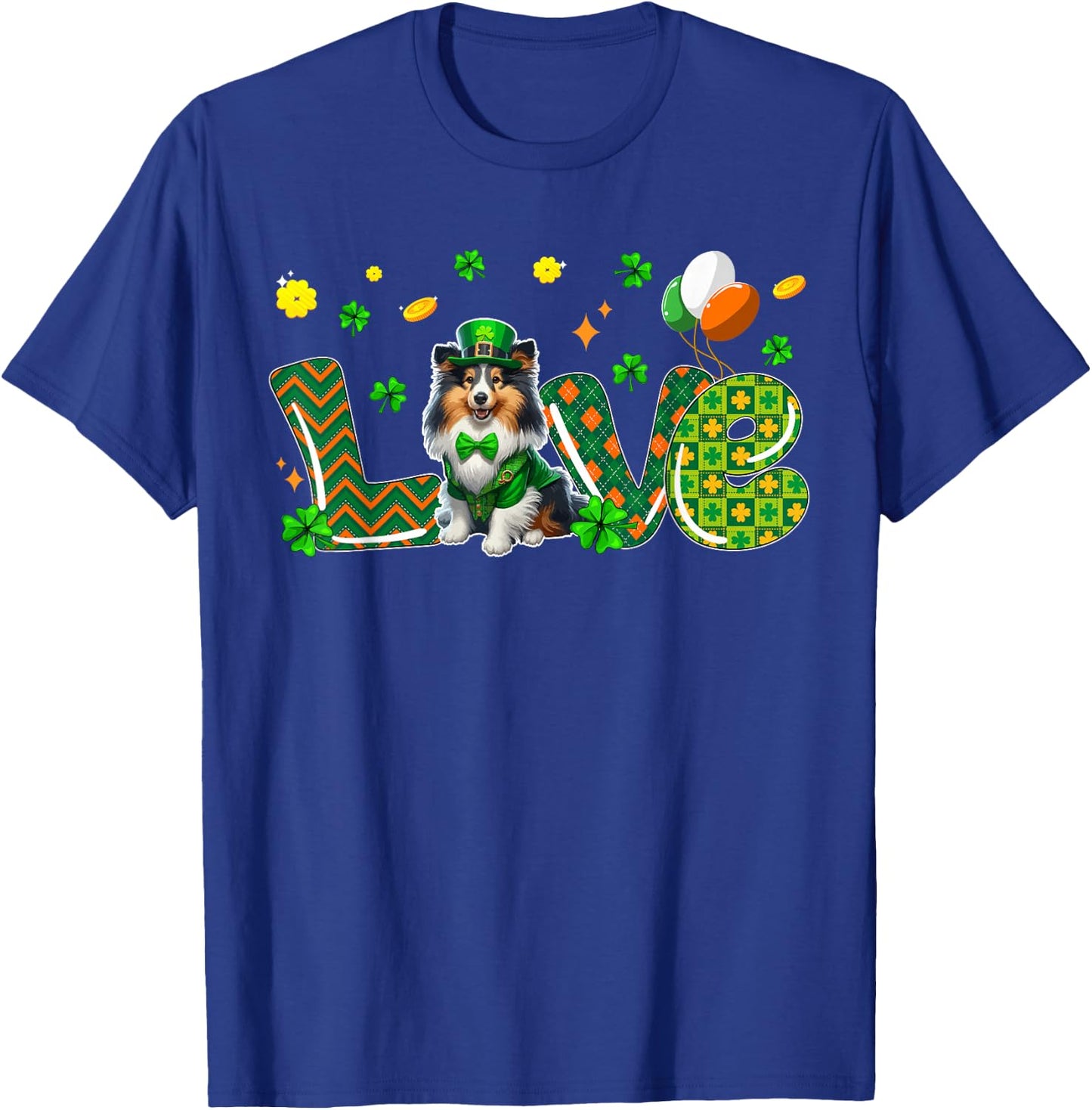 LOVE Sheltie St. Patrick's Day Shamrocks Owner Lover T-Shirt - T-Shirt | Royal