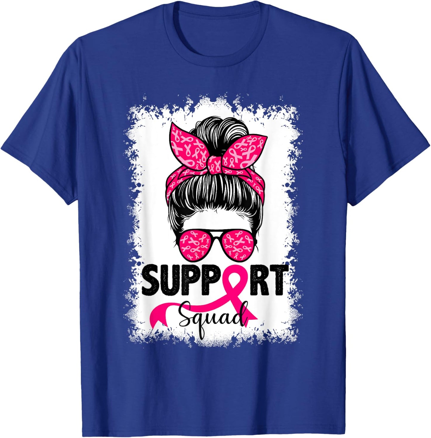 Support Squad Messy Bun Pink Warrior Breast Cancer Awareness T-Shirt - T-Shirt | Royal