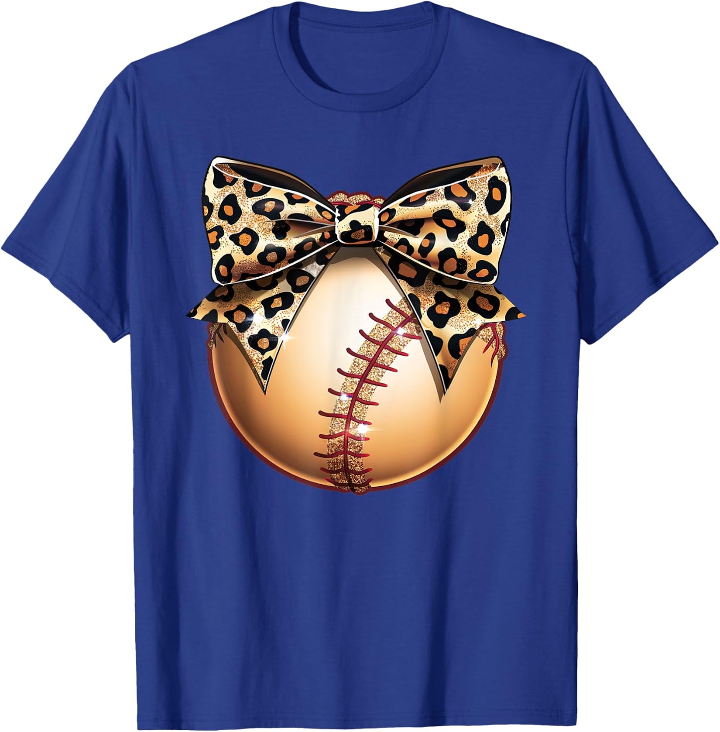 Cute Leopard Cheetah Print Ribbon Bow Baseball Mom Sister T-Shirt - T-Shirt | Royal