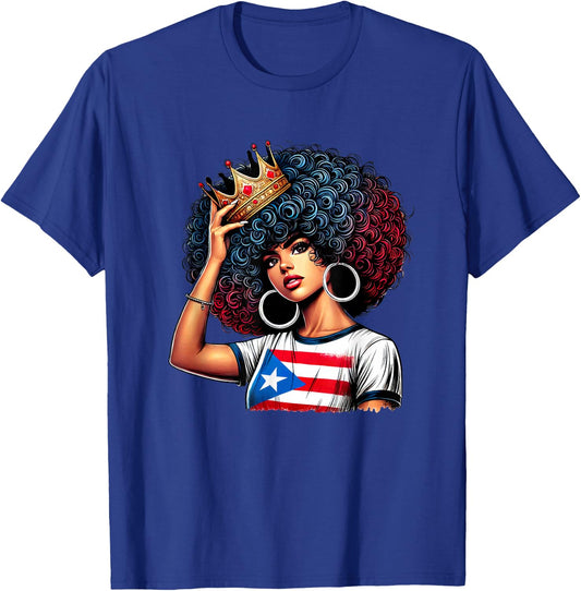 Afro Boricua Queen Princess Crown Puerto Rico Flag Latina T-Shirt - T-Shirt | Royal
