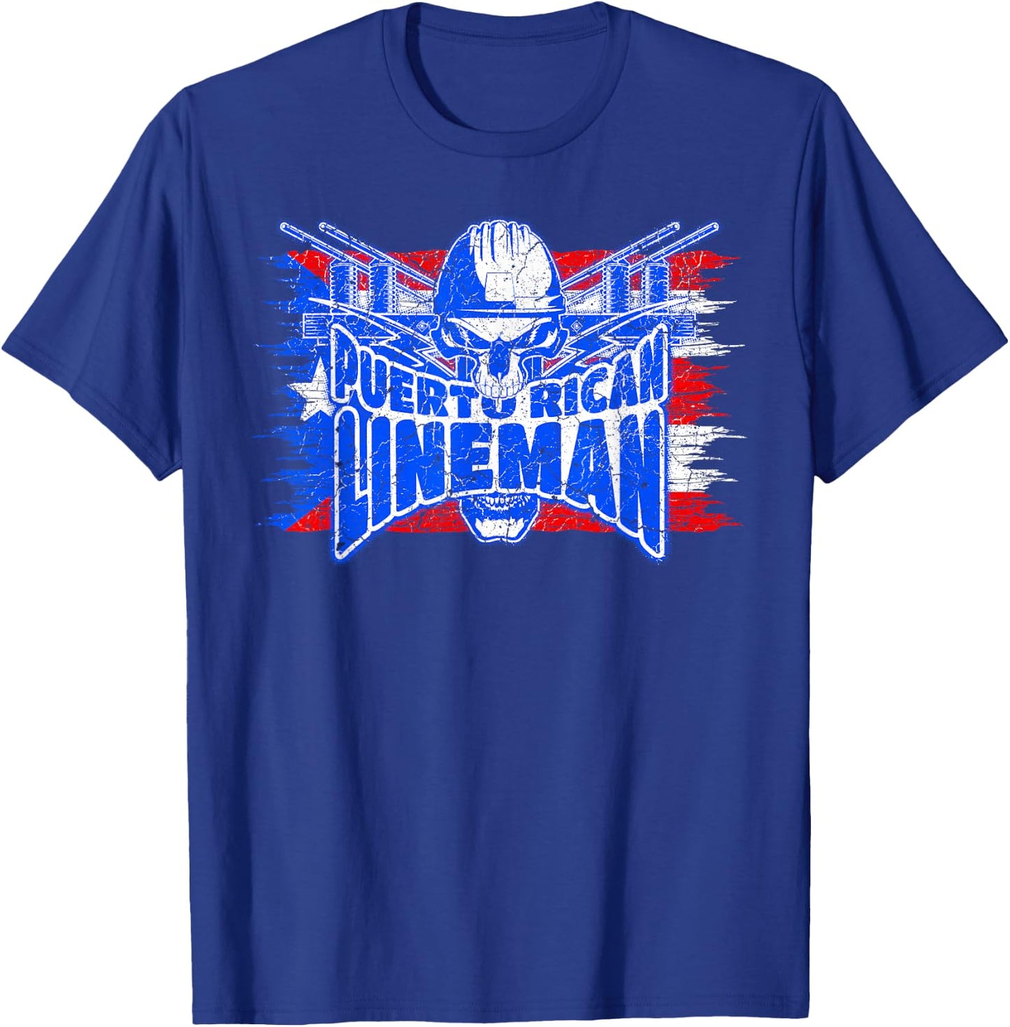 Proud Puerto Rican Lineman Skull with Flag of Puerto Rico T-Shirt - T-Shirt | Royal
