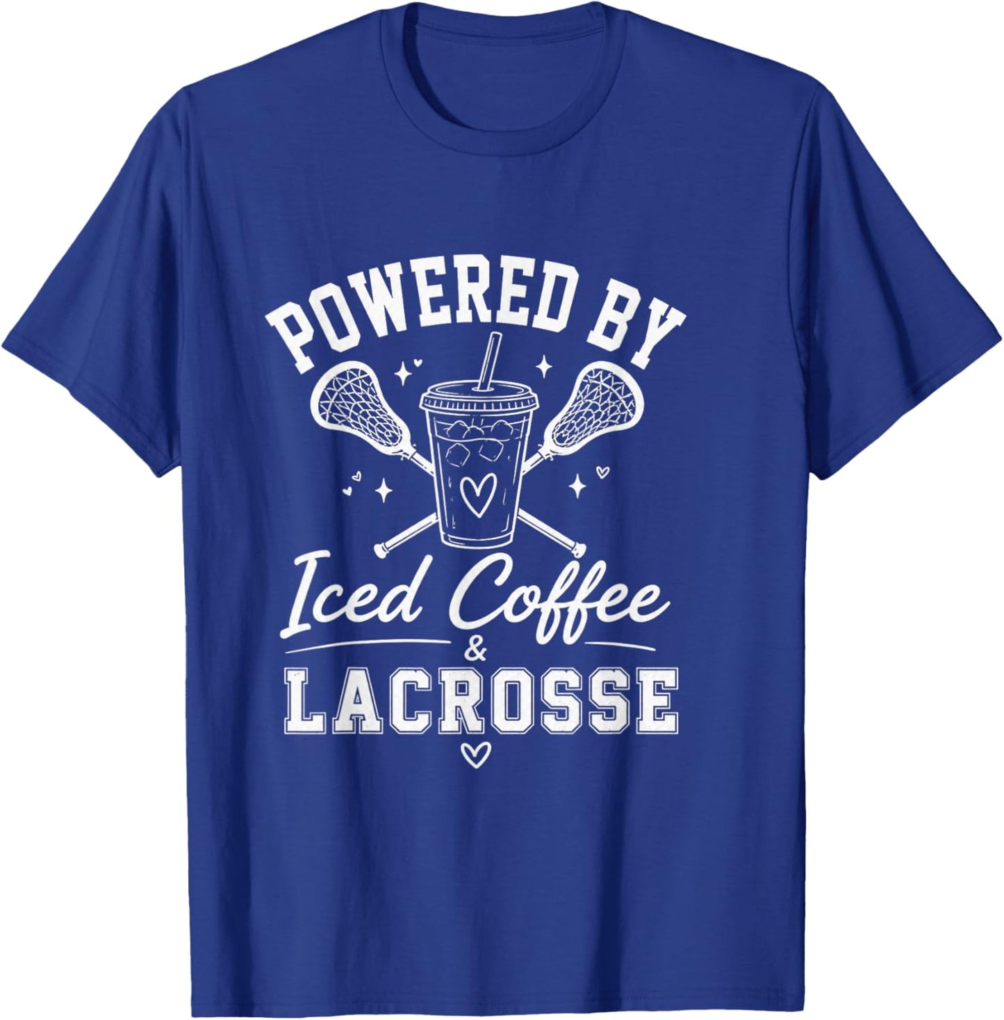 Powered By Iced Coffee & Lacrosse Funny Lacrosse Player T-Shirt - T-Shirt | Royal