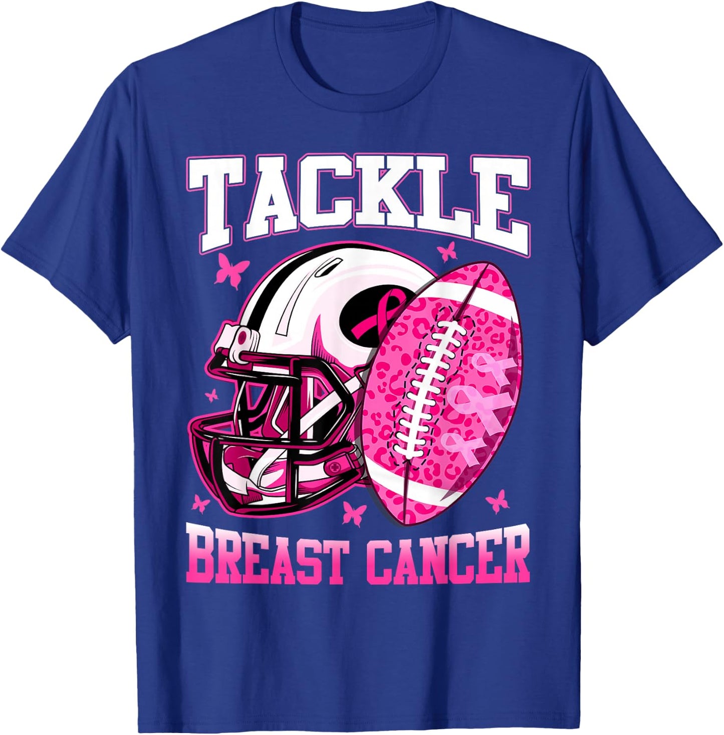 Tackle Breast Cancer Awareness Fighting American Football T-Shirt - T-Shirt | Royal
