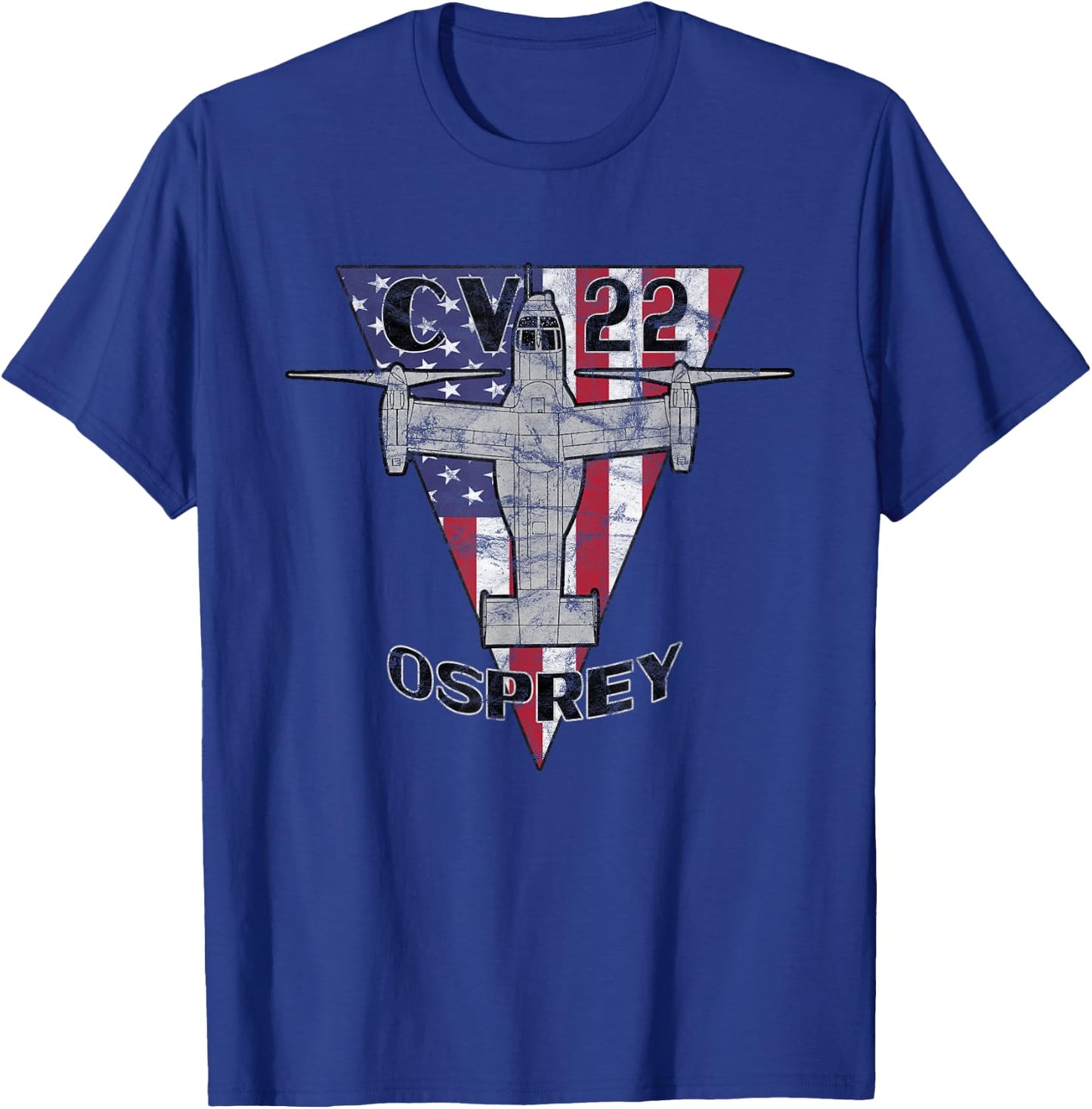CV-22 Osprey Tilt-Rotor Military Airplane Patriotic Vintage T-Shirt - T-Shirt | Royal