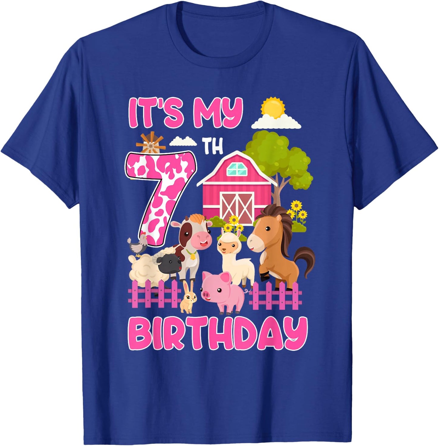 It’s My 7th Birthday Farm Animals 7 Year Old Girl Party T-Shirt - T-Shirt | Royal