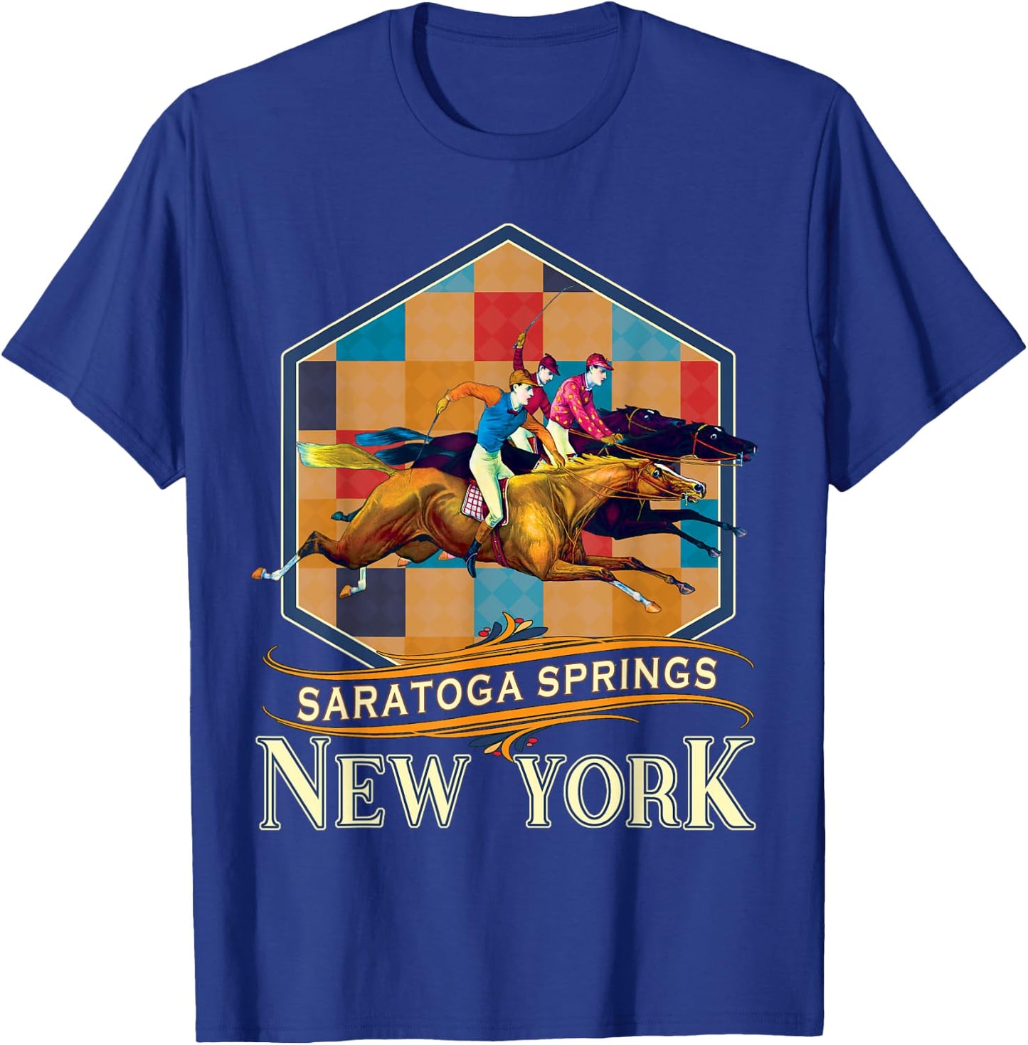Saratoga Springs New York Vintage Horse Racing Souvenir T-Shirt - T-Shirt | Royal