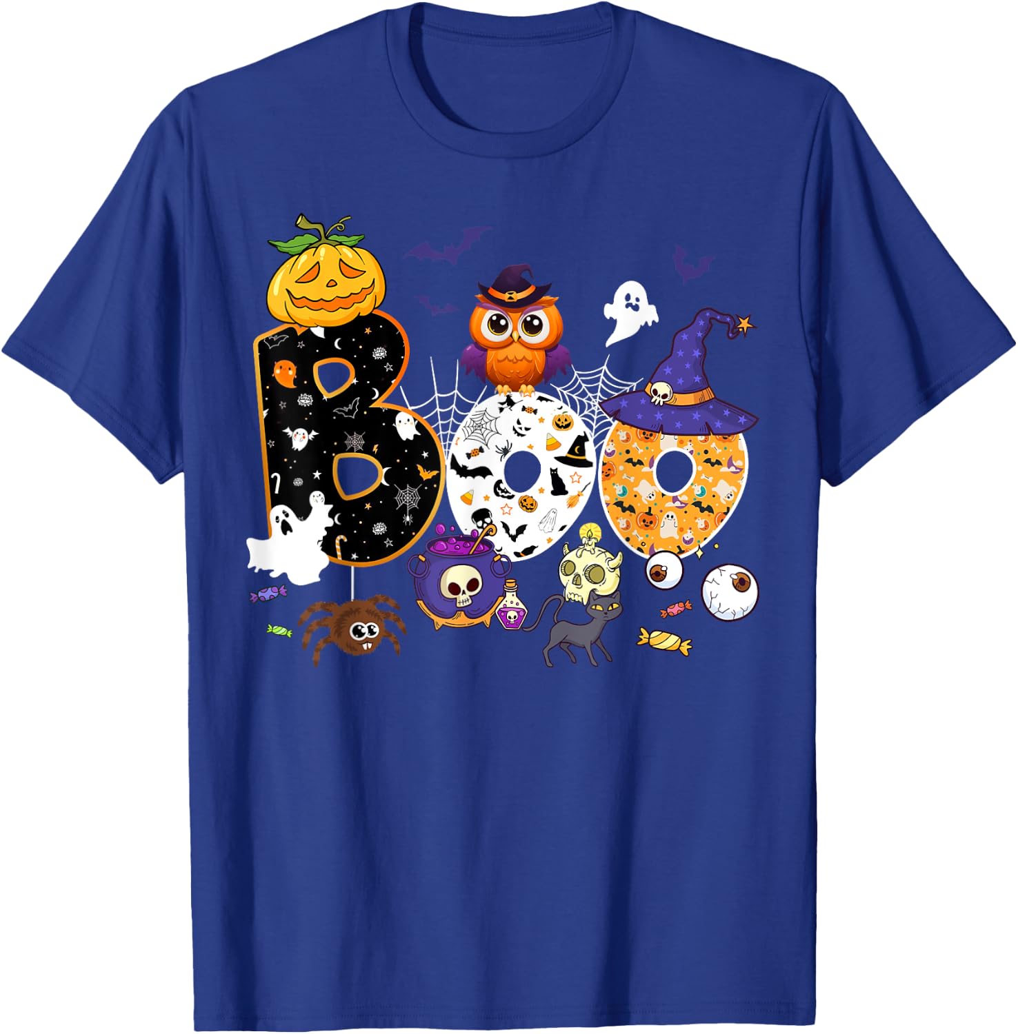 Boo Creepy Owl Pumpkin Ghost Halloween Men Women Kids T-Shirt - T-Shirt | Royal