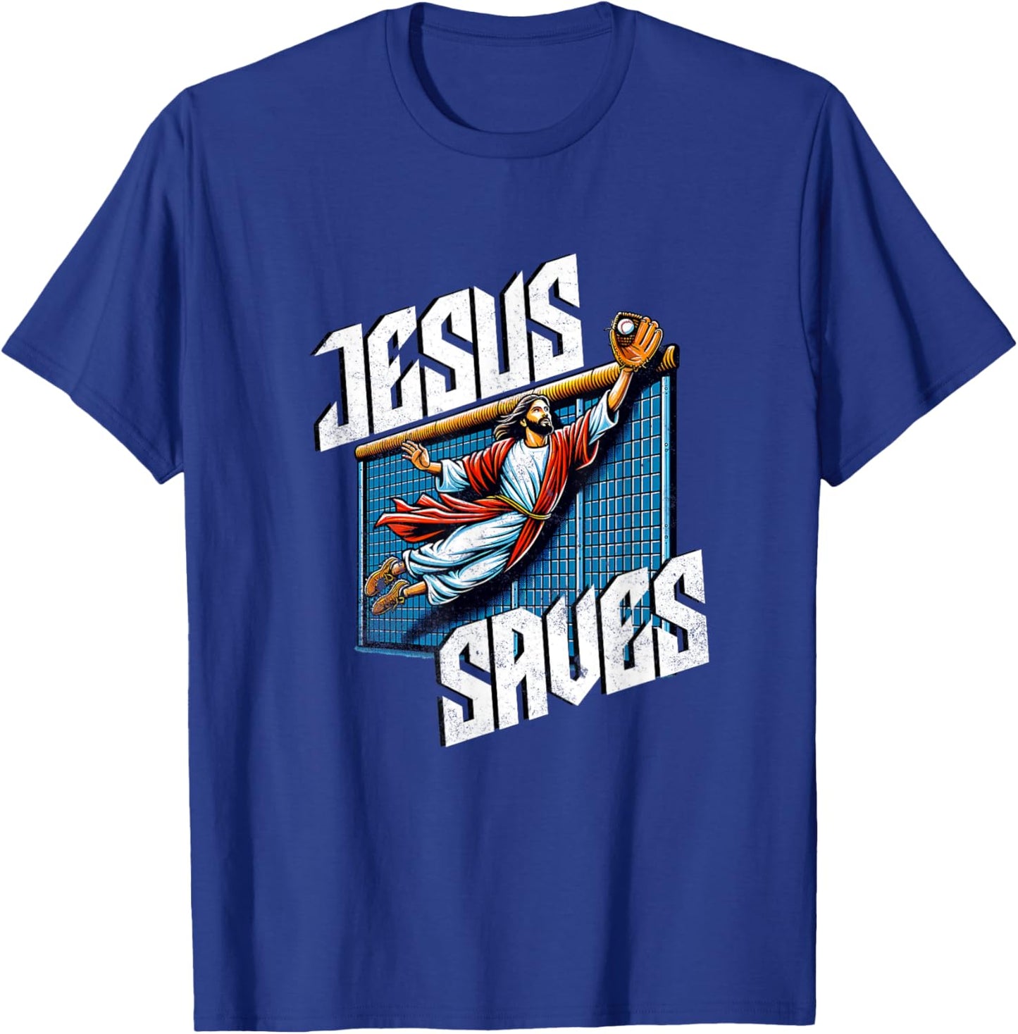 Vintage Jesus Saves Baseball Player Homerun T-Shirt - T-Shirt | Royal