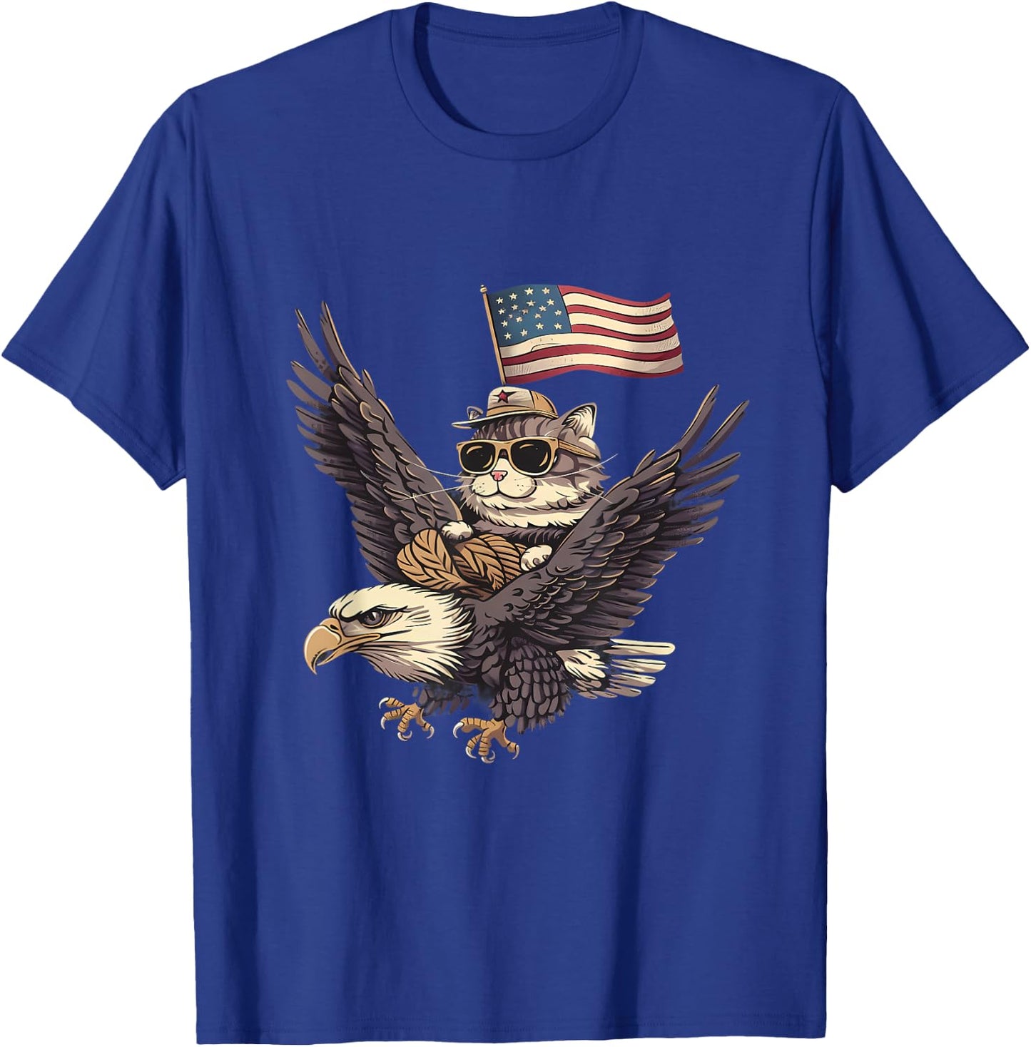 4th Of July USA American Flag America Bald Eagle Cat T-Shirt - T-Shirt | Royal