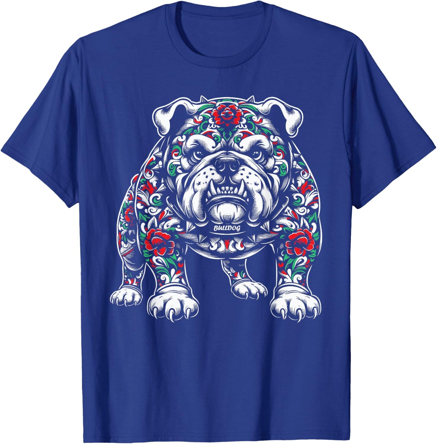Bulldog Floral Red Rose T-Shirt - T-Shirt | Royal