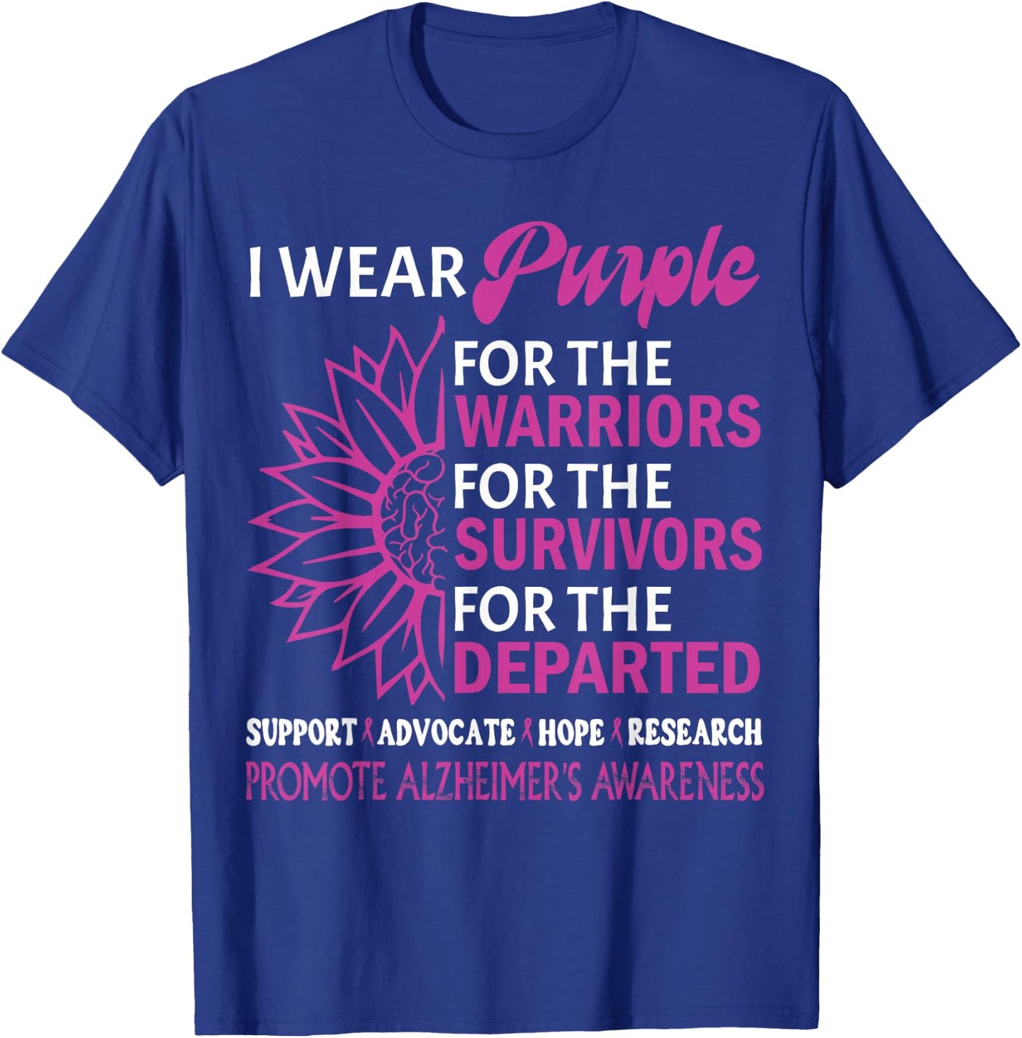 I Wear Purple Alzheimer's Awareness Disease Purple Ribbon T-Shirt - T-Shirt | Royal
