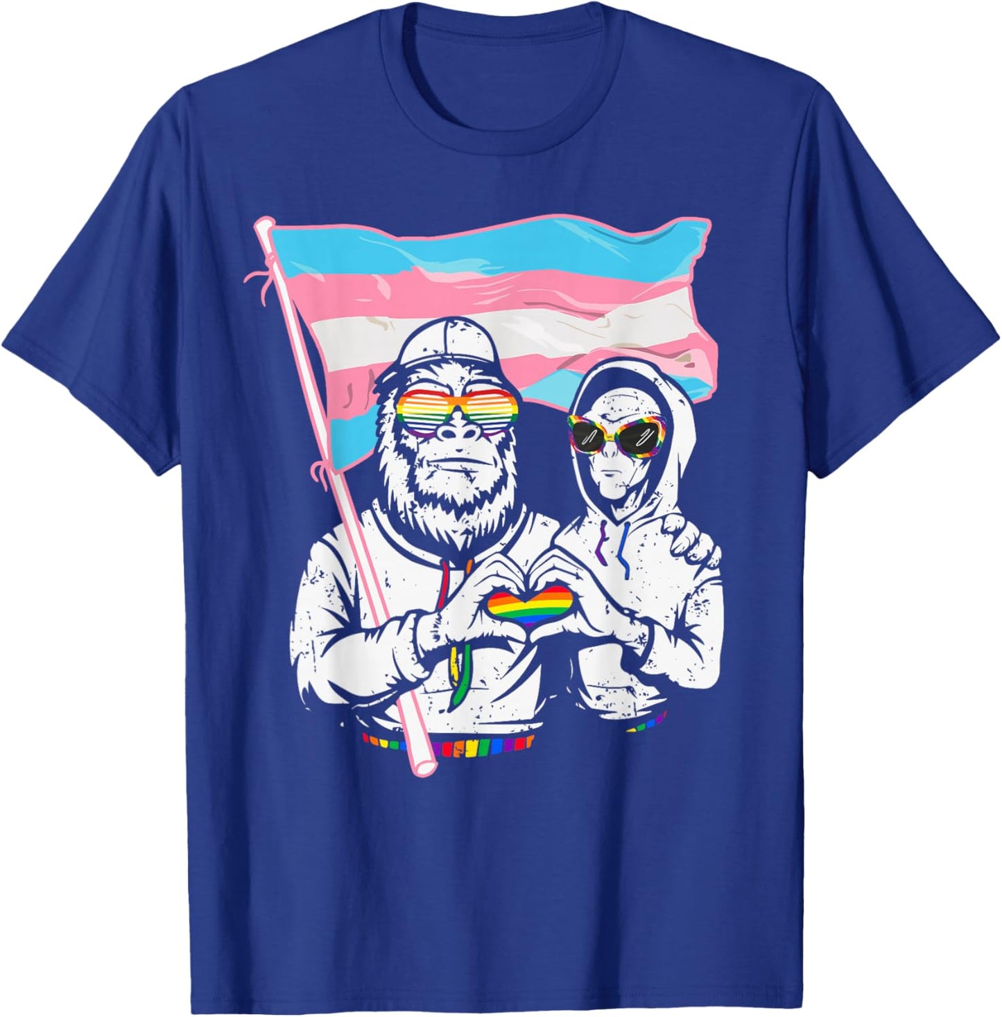 Pride Bigfoot Alien Funny LGBTQ Trans Flag Vintage T-Shirt - T-Shirt | Royal