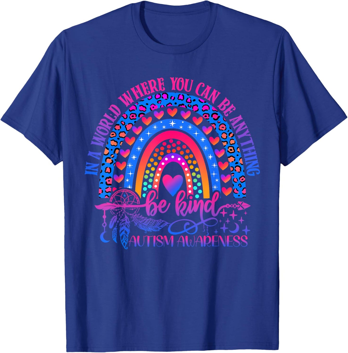 Autism Awareness Be Kind Leopard Rainbow Choose Kindness T-Shirt - T-Shirt | Royal
