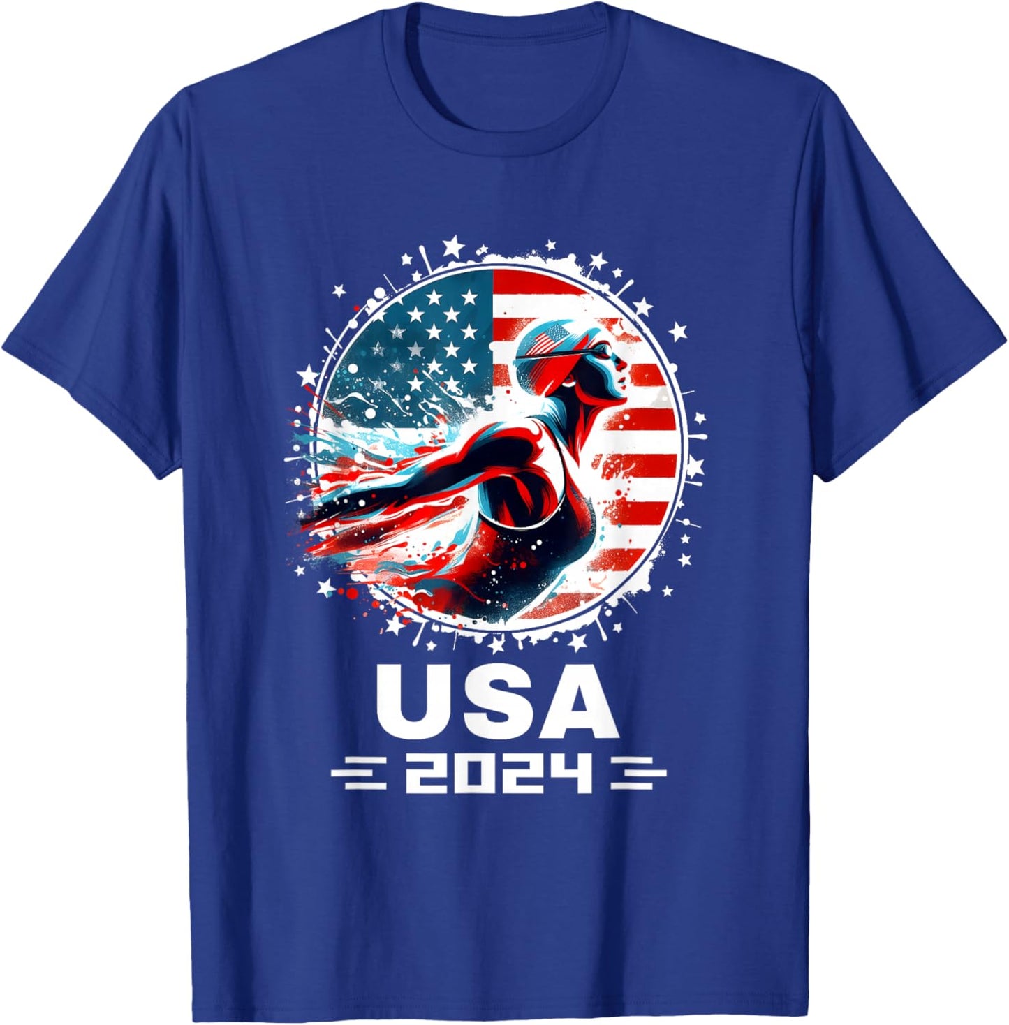 Swimming United States Women Team American Flag Swimming T-Shirt - T-Shirt | Royal