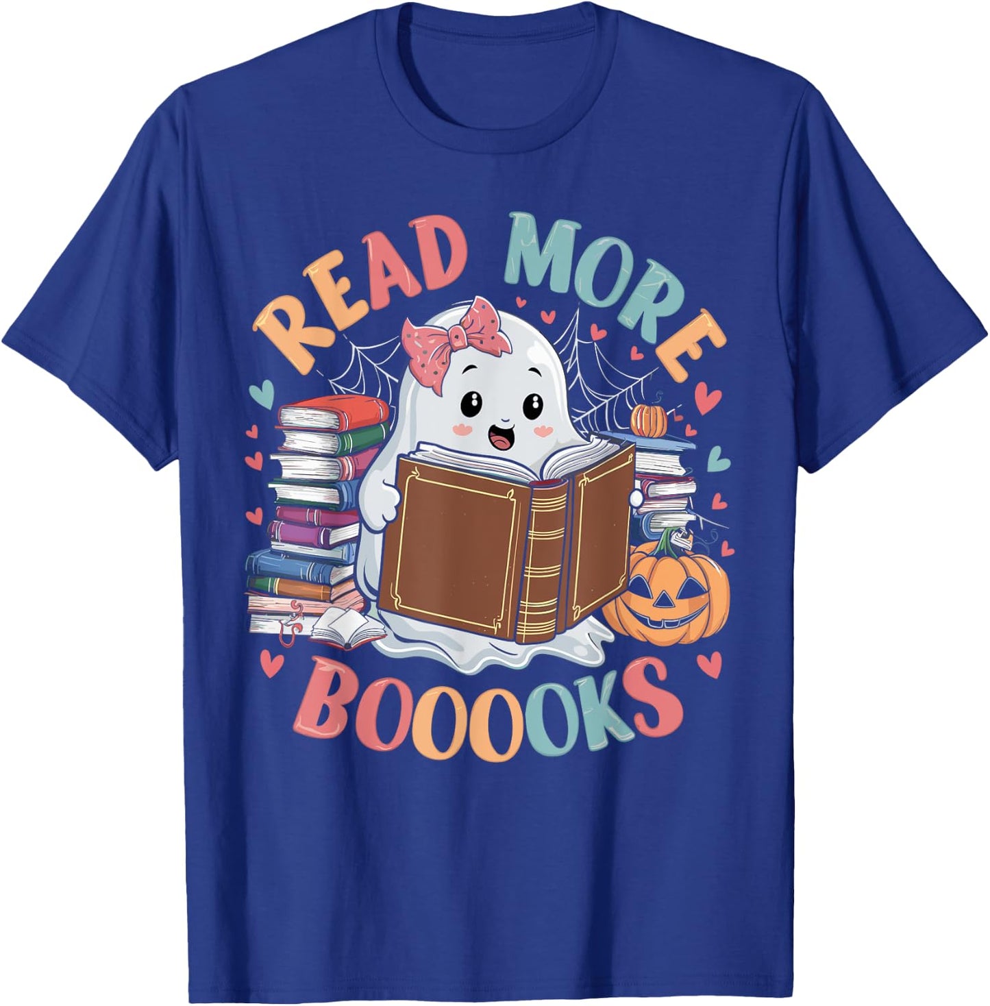 Cute Books Ghost Read More Booooks Funny Teacher Halloween Women Kids T-Shirt - T-Shirt | Royal