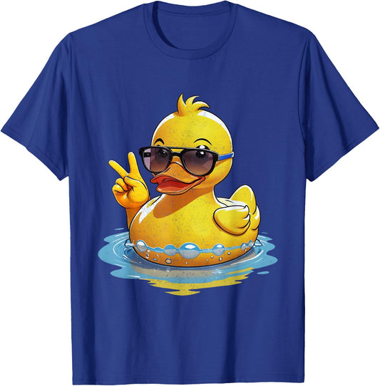 Quacktastic Duck Party Outfit Retro Groovy Yellow Rubber Duck Peace Funny Duck Lovers Black Small Classic Fit Short Sleeve T-Shirt - T-Shirt | Royal