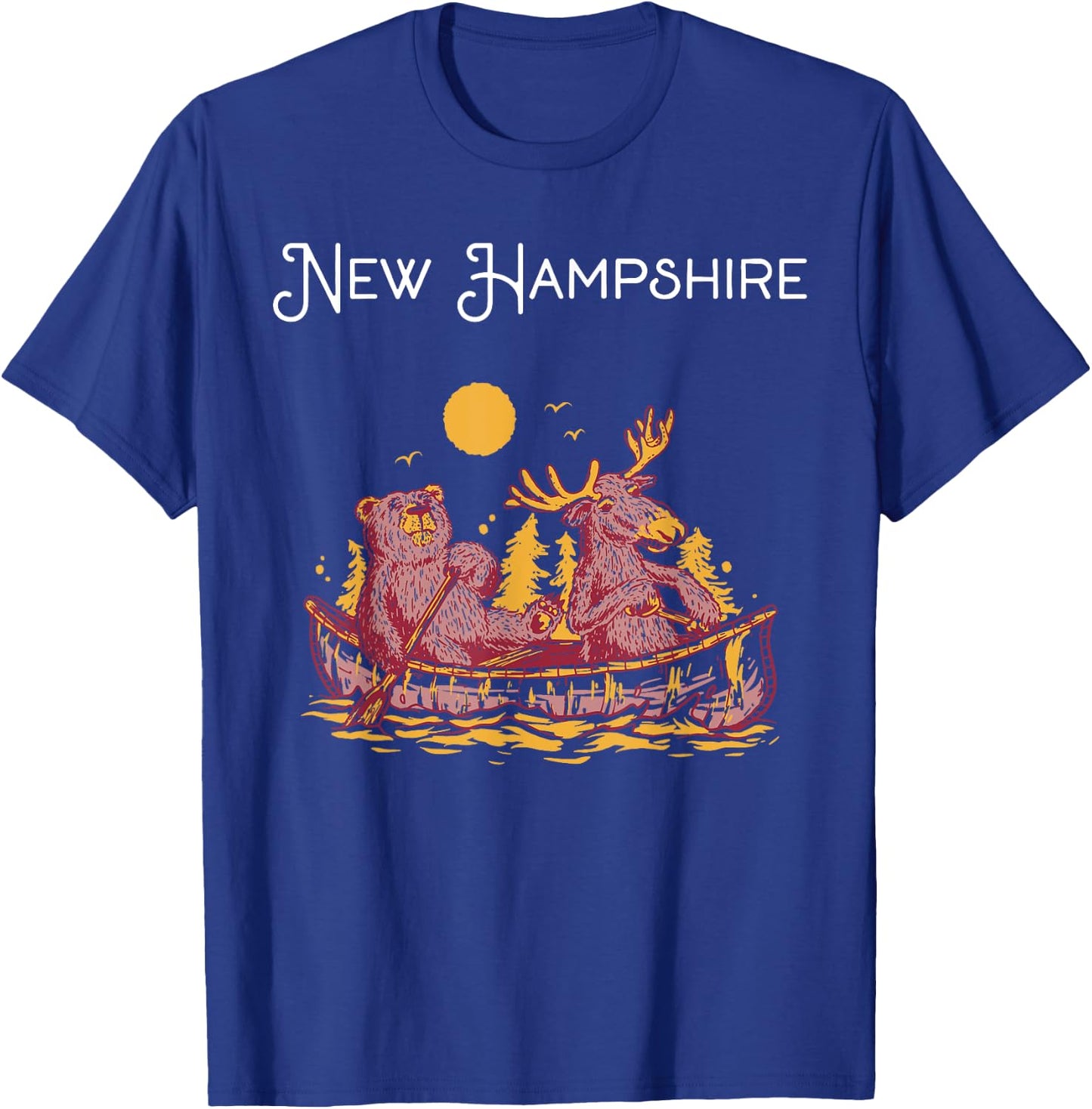 New Hampshire Shirt Funny Canoe Moose Elk Bear Lake Canoeing T-Shirt - T-Shirt | Royal