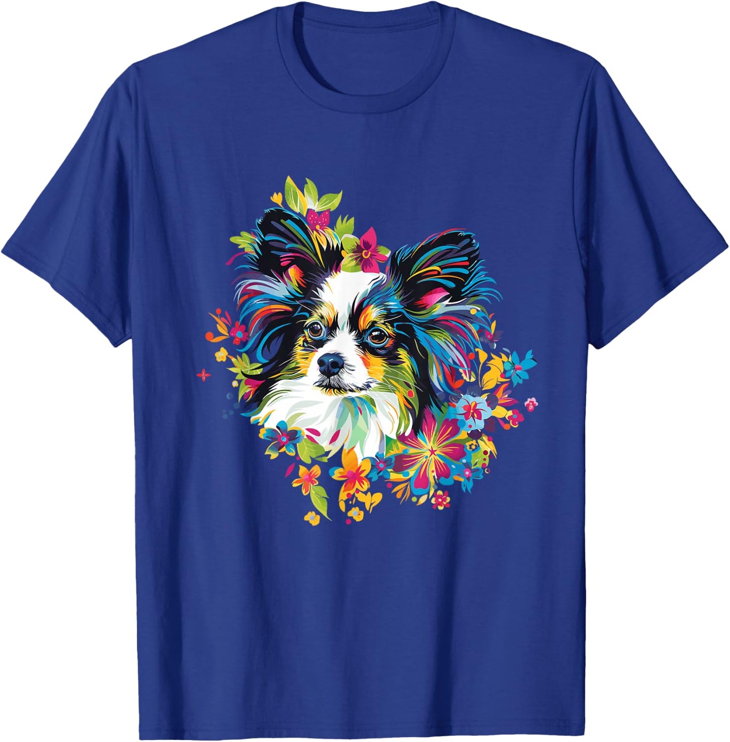 Artful Papillon Designs Floral Pop Art Papillon - -Adults & -Kids - Black - Small - Short Sleeve - Classic Fit - Round Neck T-Shirt - T-Shirt | Royal