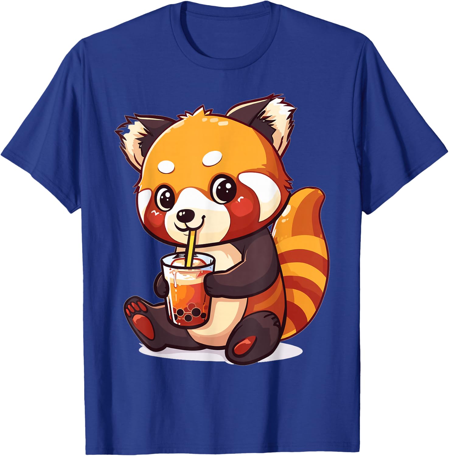 Kawaii Red Panda Drinking Bubble Tea Boba Anime Cute Graphic T-Shirt - T-Shirt | Royal