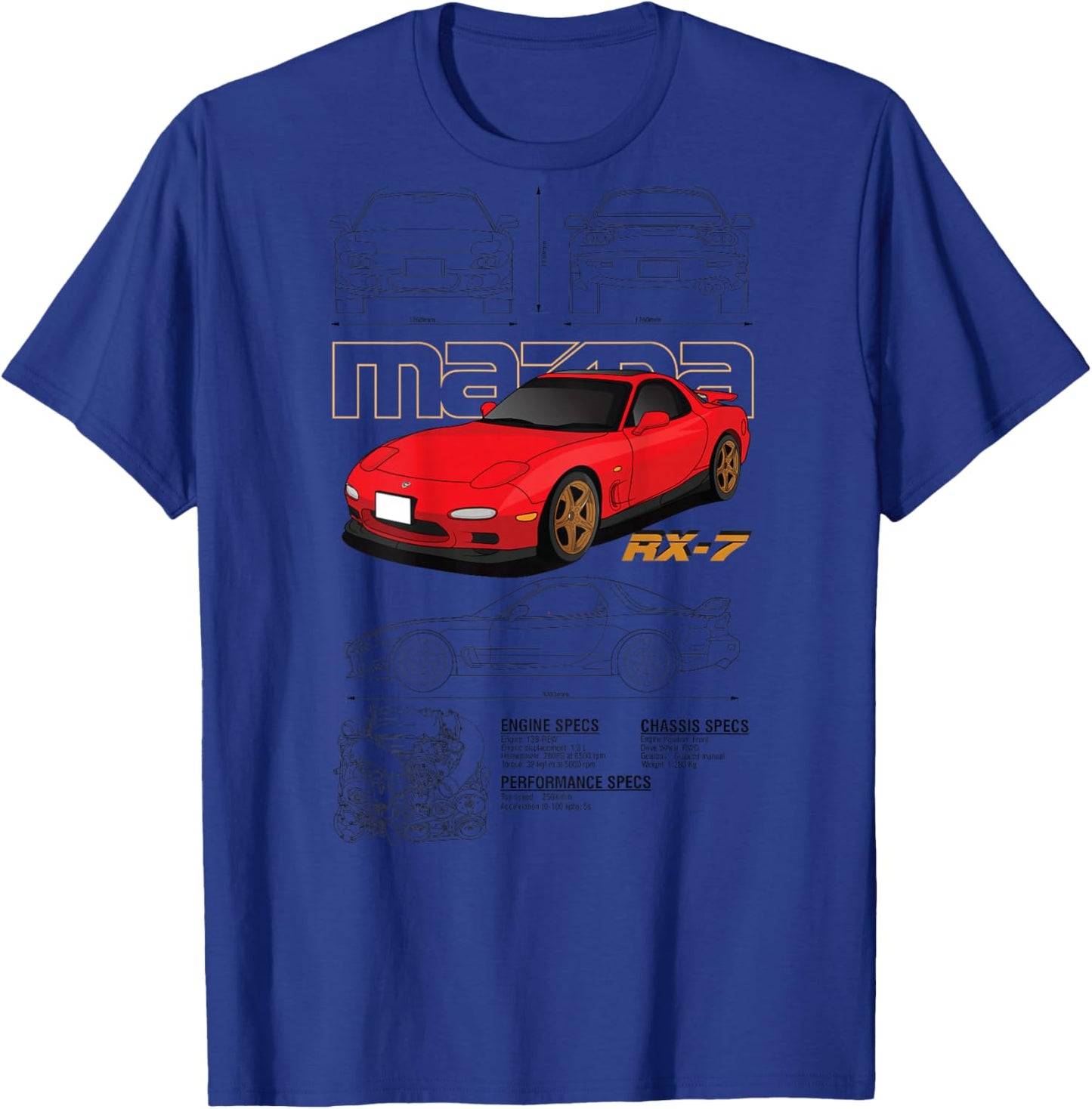 Mazda RX-7 Sketch board T-Shirt - T-Shirt | Royal