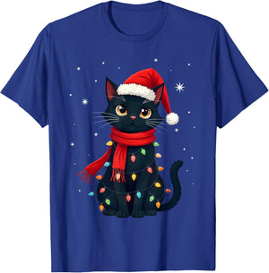 Black Cat Christmas Lights Cats Lover Xmas T-Shirt - T-Shirt | Royal