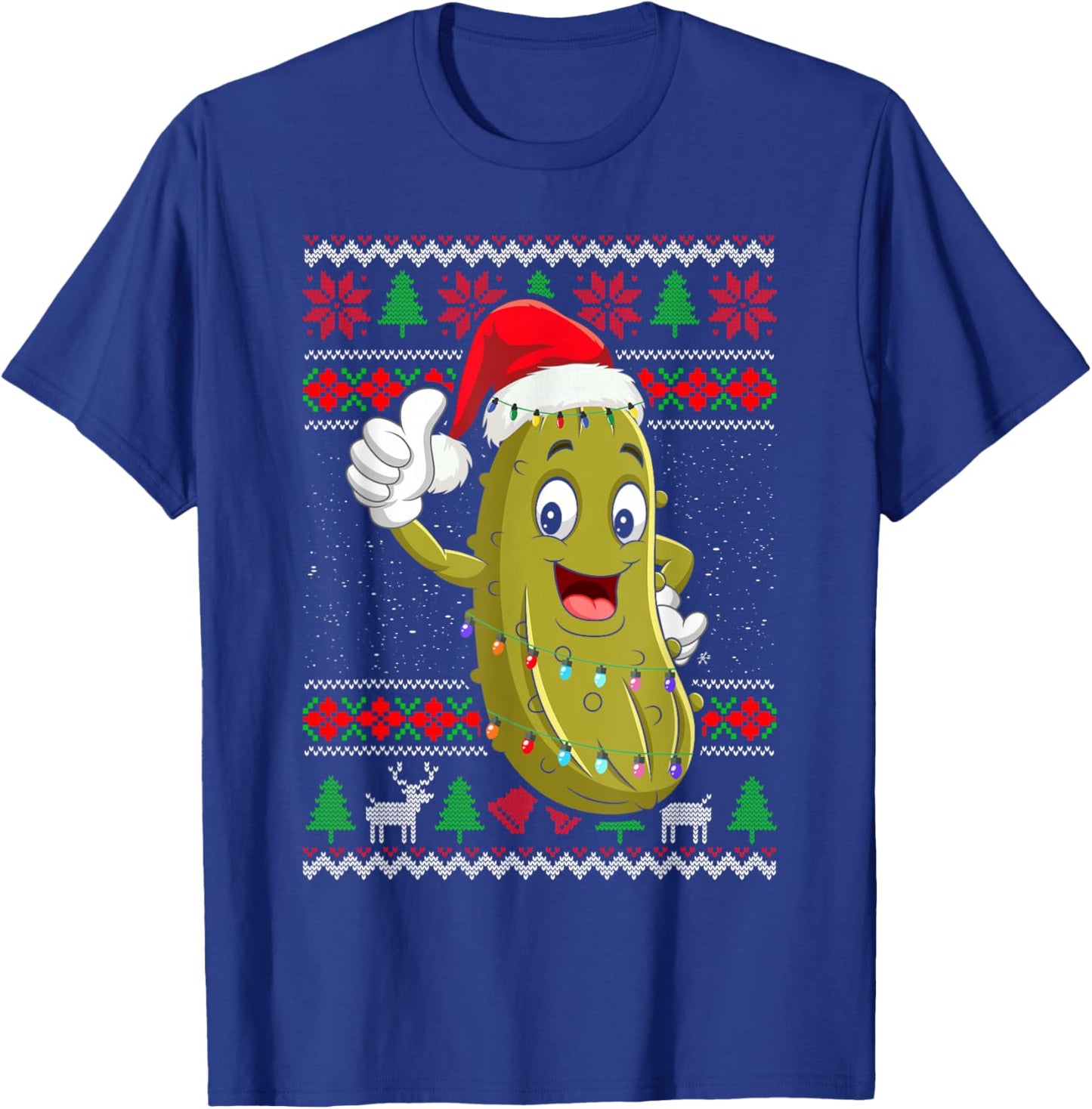 Pickle Christmas Lights Ugly Sweater Santa Pickle Xmas T-Shirt - T-Shirt | Royal