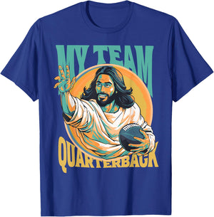 Jesus My Team Quarterback Christian Football T-Shirt - T-Shirt | Royal