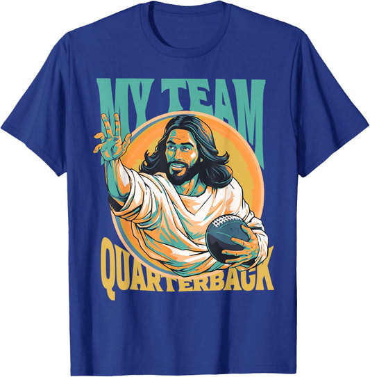 Jesus My Team Quarterback Christian Football T-Shirt - T-Shirt | Royal