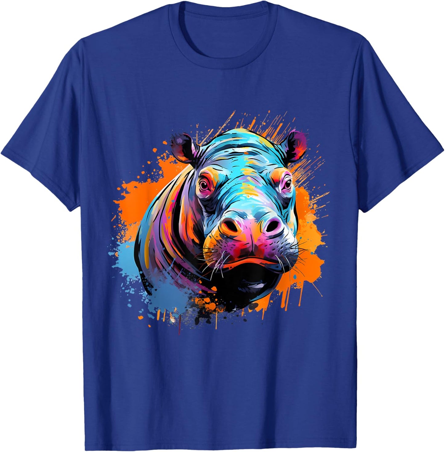 Hippo Portrait Colourful Artwork Hippopotamus Nature Splash T-Shirt - T-Shirt | Royal