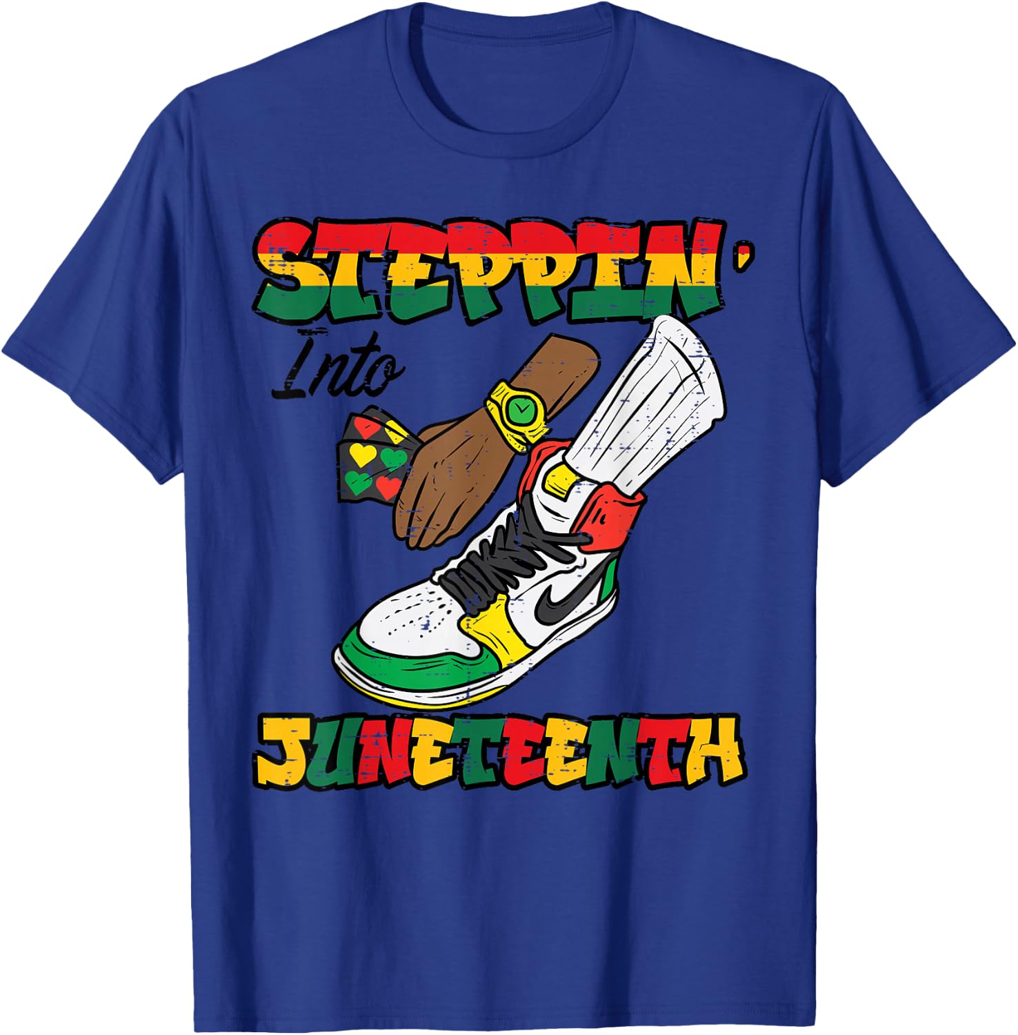Steppin Juneteenth Shoe Watch Black American Men Boys Kids T-Shirt - T-Shirt | Royal