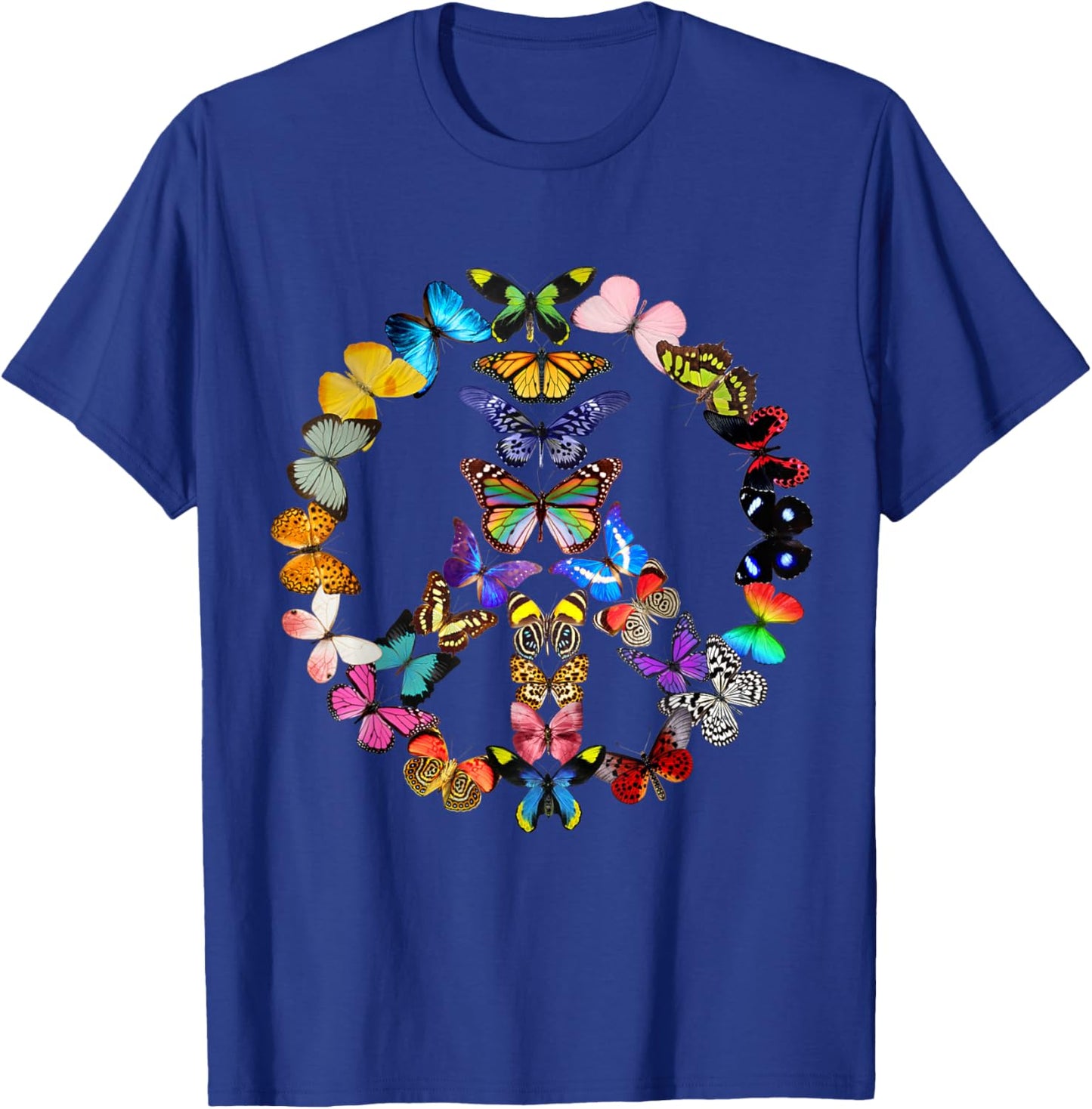 Peace Sign Butterflies 60s Retro Design World T-Shirt - T-Shirt | Royal