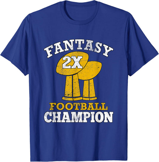 Fantasy Football 2x Champion Two Time Champ Fantasy Winner T-Shirt - T-Shirt | Royal