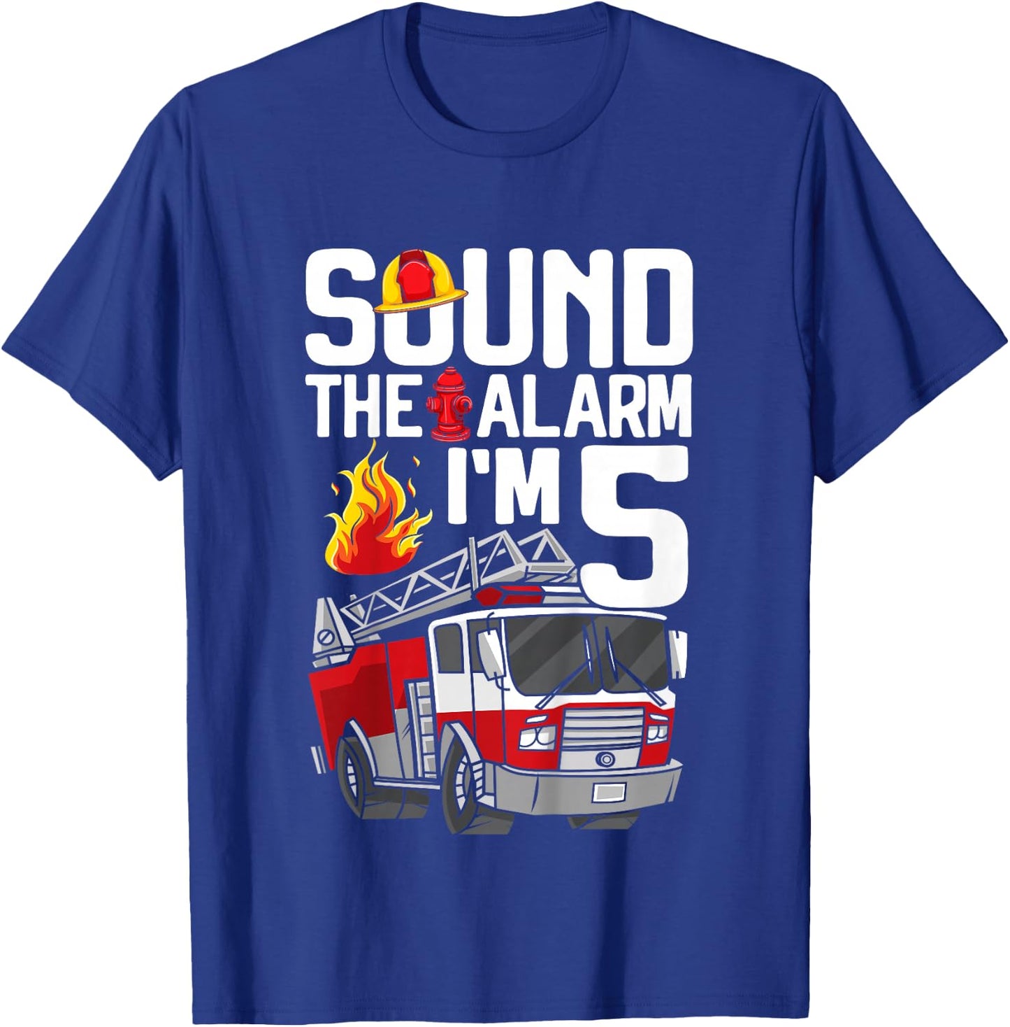 Kids 5th Birthday 5 Years Fire Engine Fire Engine Toddler T-Shirt - T-Shirt | Royal