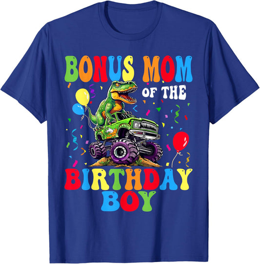 Bonus Mom Of The Birthday Boy Dinosaur Monster Truck T-Shirt - T-Shirt | Royal