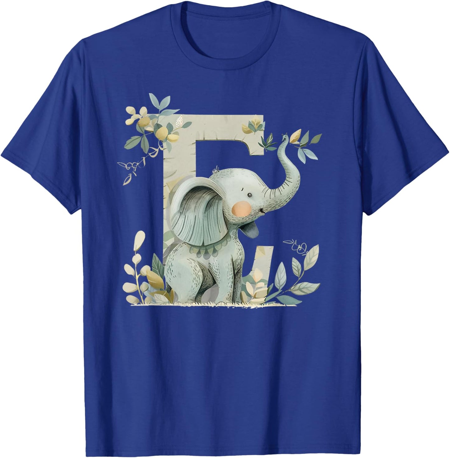 E Initial Monogram Alphabet Letter Animal Kid Boho Elephant T-Shirt - T-Shirt | Royal