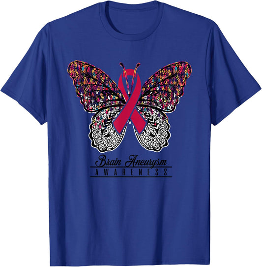 Brain Aneurysm Awareness Shirt Butterfly Lovers Gifts T-Shirt - T-Shirt | Royal