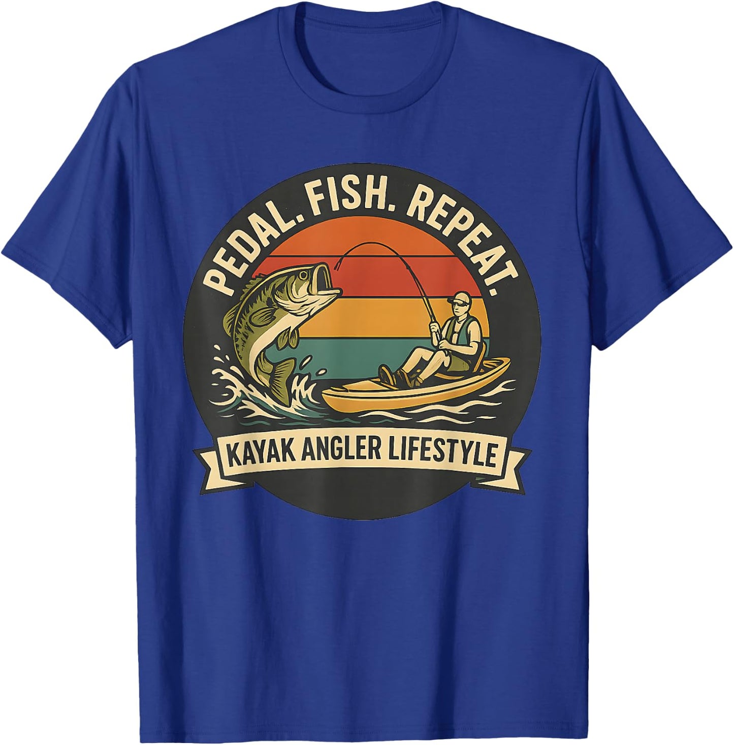 Pedal Fish Repeat Funny Kayak Fishing Design T-Shirt - T-Shirt | Royal