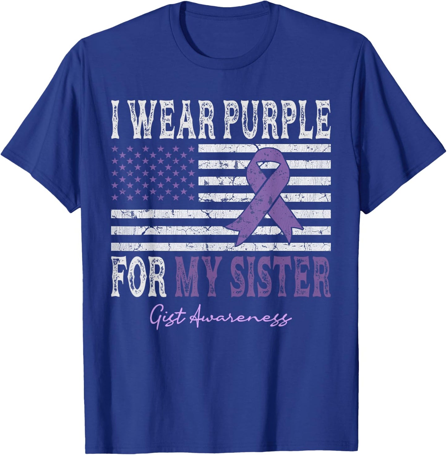 I Wear Purple For My Sister GIST Awareness American Flag Kids Men T-Shirt - T-Shirt | Royal