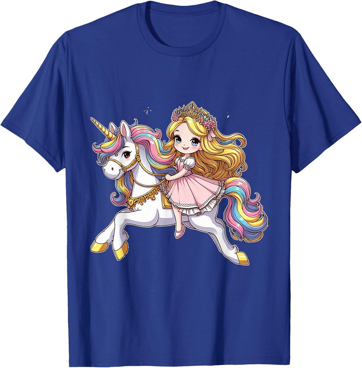 Princess Riding A Unicorn Boys Girls Men Women Kids Adults T-Shirt - T-Shirt | Royal