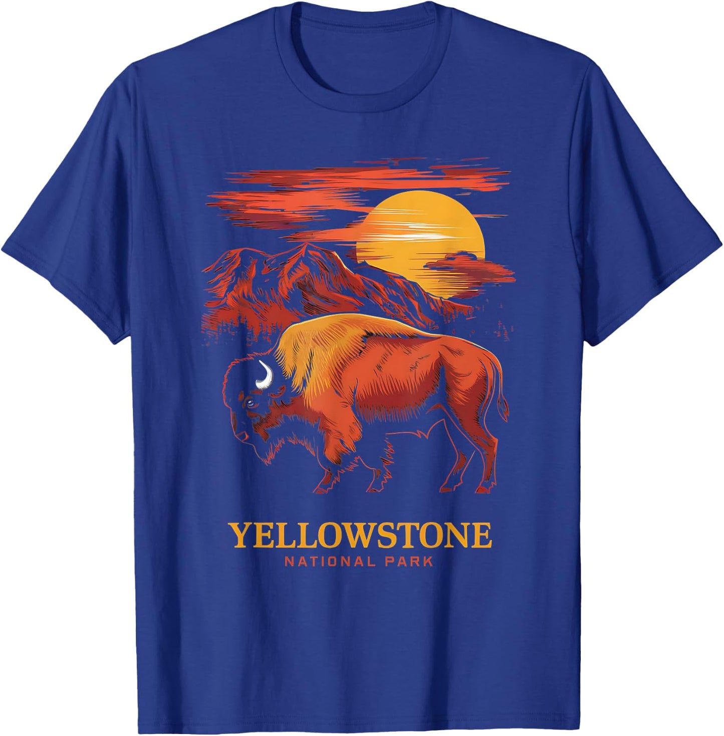 Yellowstone National Park Sun Bison Graphic T-Shirt - T-Shirt | Royal