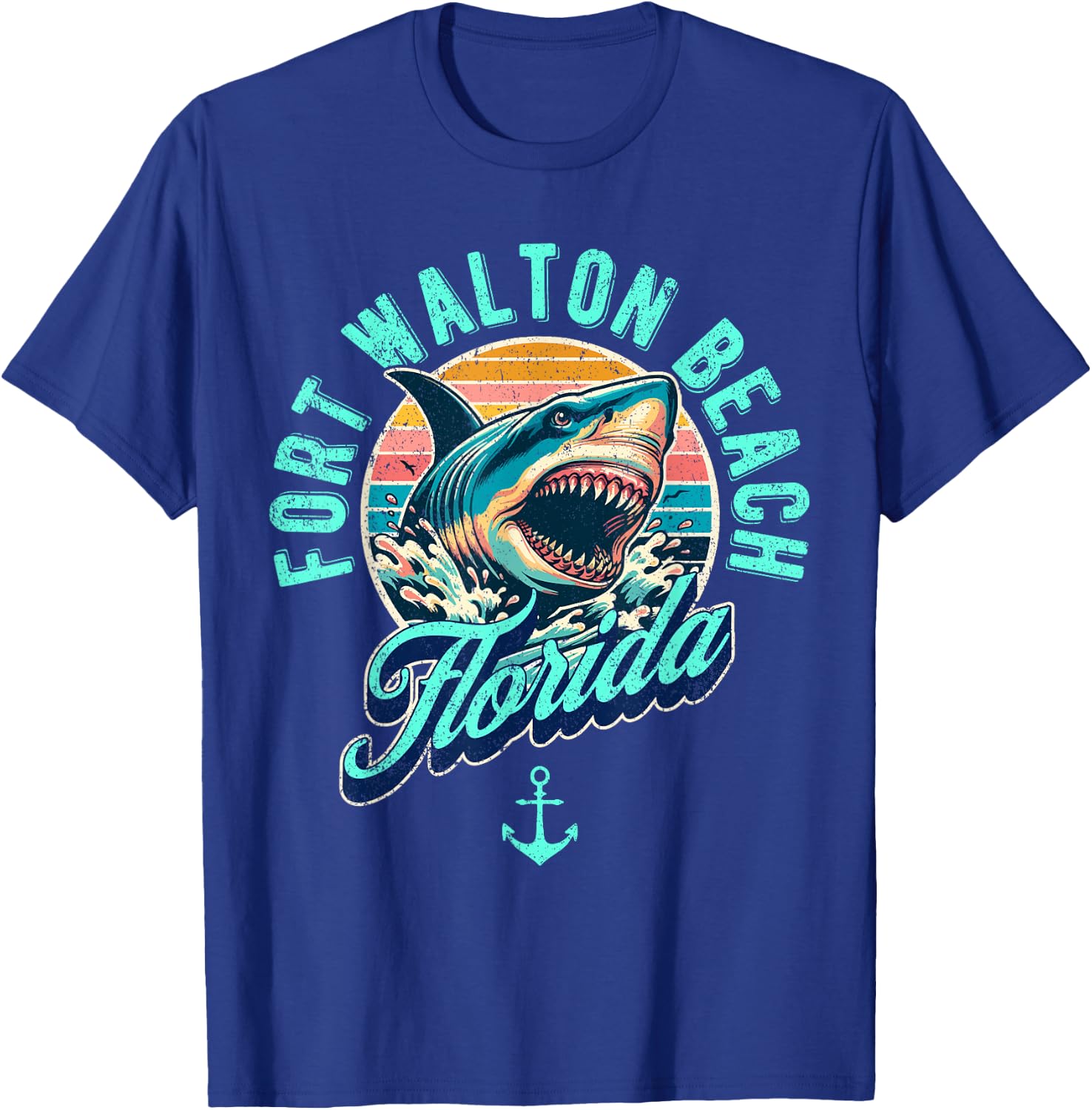 Fort Walton Beach Florida Shark Retro Distressed Design T-Shirt - T-Shirt | Royal