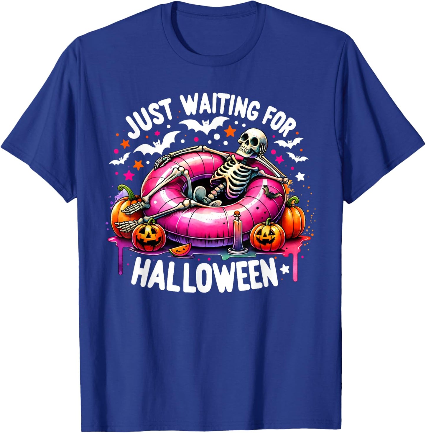 Summer Skeleton Jack O Lantern Just Waiting For Halloween Men Women Kids T-Shirt - T-Shirt | Royal
