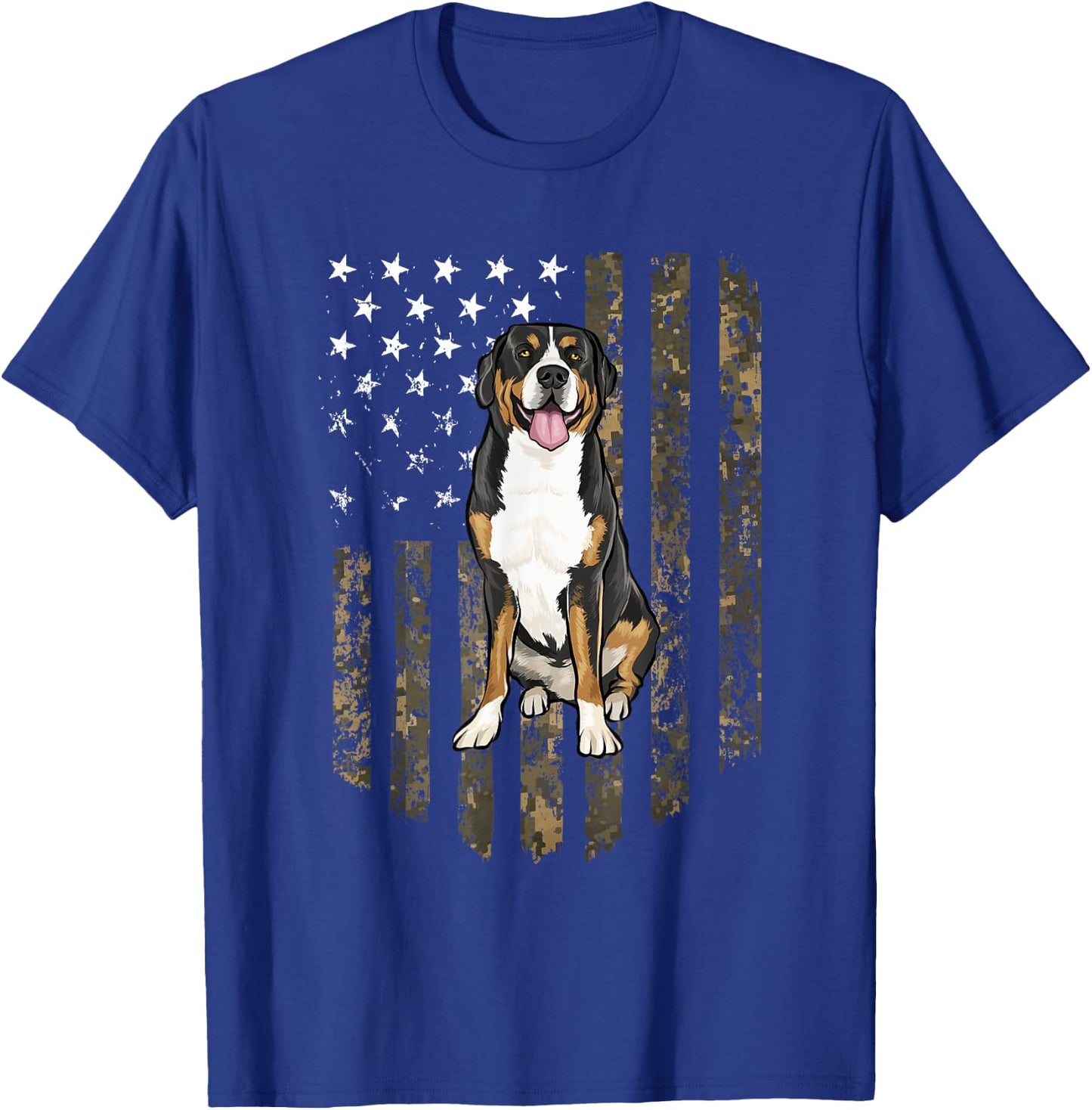 Camo American Flag Greater Swiss Mountain Dog 4th Of July T-Shirt - T-Shirt | Royal