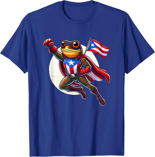 Boricua Superhero Coqui Flying Cape Puerto Rico Flag Boriken T-Shirt - T-Shirt | Royal