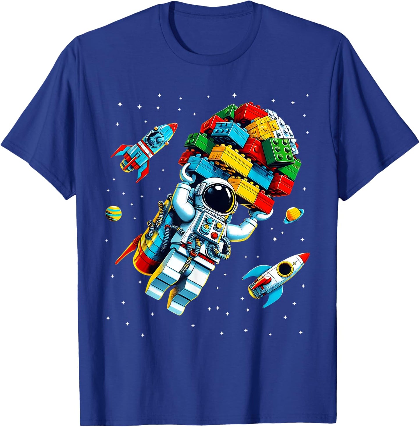 Master Builder Space Astronaut Building Blocks Bricks Boys T-Shirt - T-Shirt | Royal